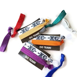 Biglietto con cravatta Cross Country e cravatta speciale - biglietto GO TEAM - Braccialetti o elastici per capelli, acconciature - a tema XC - scegli i colori della squadra - glitter o tinta unita