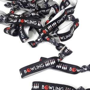 5 or 10 Bowling Hairties /Bracelets - Black Background - Great for party favors, decoration, parties, decor, valentines cards/gifts,