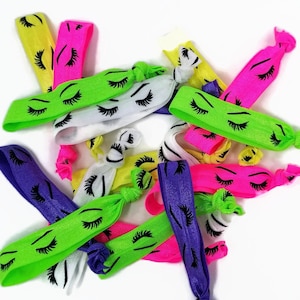 10 Fluorescent Mix Eyelash Hairties / hair ties / bracelet - Fold over elastic, FOE, ribbon, stretchy- lash, lashes, eyelashes, mascara- sal