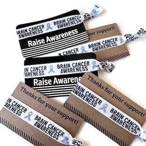 Brain Cancer Awareness Raise Support Armband, Armband, Haargummis - ideal für Geschenke oder Fundraising TIE und CARD enthalten Pick-Karte