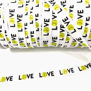 3, 5 or 10 yards - White LOVE Softball/ Baseball Fold Over Elastic - Stretchy- great for crafts or making hair ties!