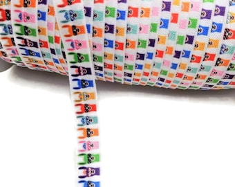 3+ Yards Llama Heads with Sunglasses -Multicolor- Fold Over Elastic - Stretchy- great for crafts or making hair ties! 5/8" Rainbow face