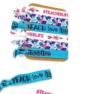 Lehrerin Haargummi Set! Teach, love, inspire - 5 Krawatten - ideal für die Wertschätzung des Lehrers oder als Lehrergeschenk!
