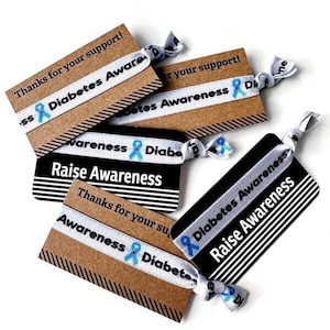 Diabetes Awareness Raise Support Type 1 Type 2 T1D-armband, armband, haarelastiekjes Ideaal voor cadeaus of fondsenwerving Inclusief stropdas en kaartje
