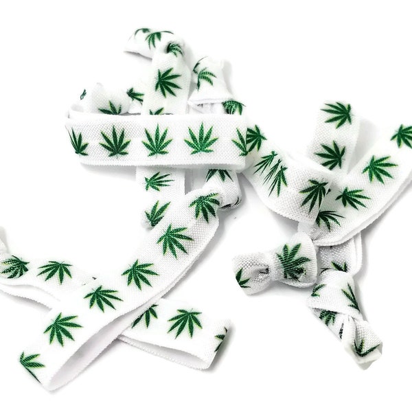 10 Marijuana leaf Hairties /Bracelets - Great for vape shops, dispensary, valentines cards / gifts, birthday present, gift wrapping, etc.