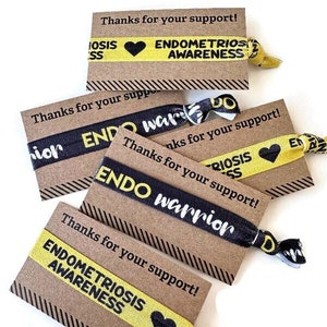 Sensibilisation à l'endométriose Endo Merci pour votre soutien Brassard, bracelet, attaches pour les cheveux Idéal pour un cadeau ou une collecte de fonds CRAVATE et CARTE inclus