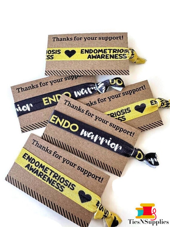 Endometriosis Endo Awareness Thanks For Your Support Arm Band, Bracelet, Hair Ties Great for gifts or fundraising TIE and CARD included