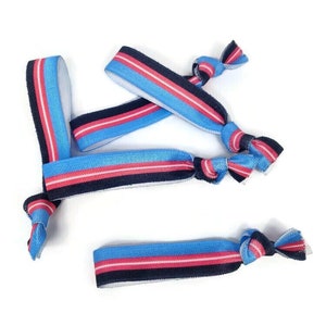 5 or 10 Striped Bracelets Hair Ties - pink, navy, turquoise blue, and white - poly, discreet, flag, nautical, beach, stripes