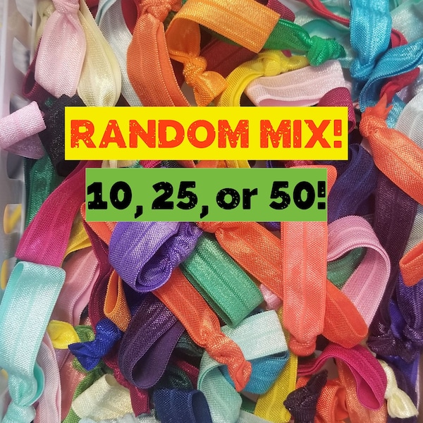 GRAB BAG- Solid colors! 10, 25, or 50 Knotted Hair ties /Bracelets / Arm Bands/ Ponytail Holder -Comfortable, Stretchy- Heat sealed ends