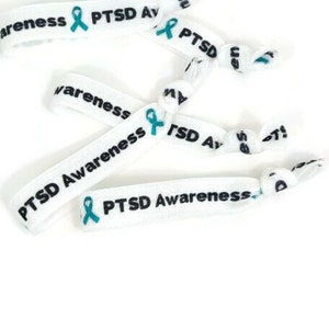 5, 10 or 25 ties - PTSD Awareness elastic ties/ bracelets/ wrist bands/ hair ties - awareness, gift, or fundraising - teal awareness ribbons