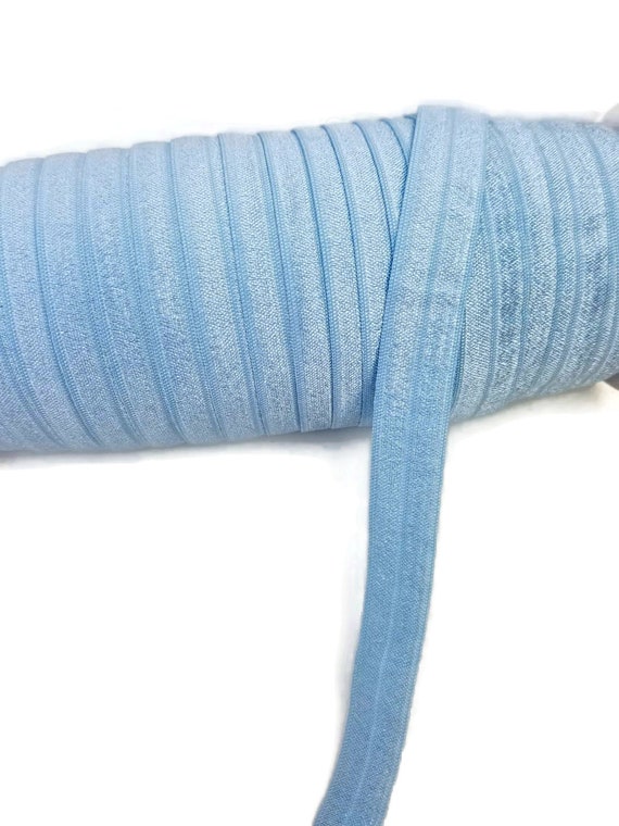 5 or 10 Yards 311 Blue Mist solid, Plain  FOE Fold Over Elastic  5/8" wide crafts, embellishments, accent hair ties light, baby, pastel blue