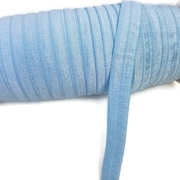 5 or 10 Yards 311 Blue Mist solid, Plain  FOE Fold Over Elastic  5/8" wide crafts, embellishments, accent hair ties light, baby, pastel blue