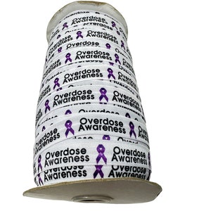 3+ Yards Overdose Awareness - Fold Over Elastic - Stretchy- great for crafts or making hair ties! 5/8&quot;  headbands, bracelets, purple