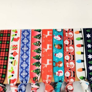 Christmas Grab Bag Mix- Holiday Mixed Hair Ties, Bracelets, Hair Ties, Wrist bands- santa, reindeer, snowman, snowflakes, lights, trees, sno