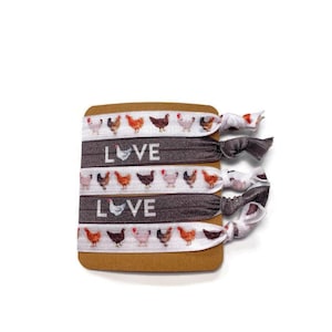 Love Chicken- Armband / Hairtie-set - geweldige zomerset, cadeau - 5 stropdassensets - schattig, leuk, cadeau - bruin, liefdekip, boer, kippenhok, kip, haan