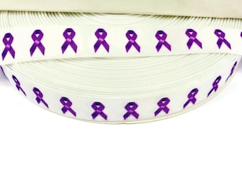 3+ Yards Purple Awareness Ribbon -GROSGRAIN Ribbon- great for crafts, wreaths, bows, key fobs, leashes, collars  25mm 1" purple, White