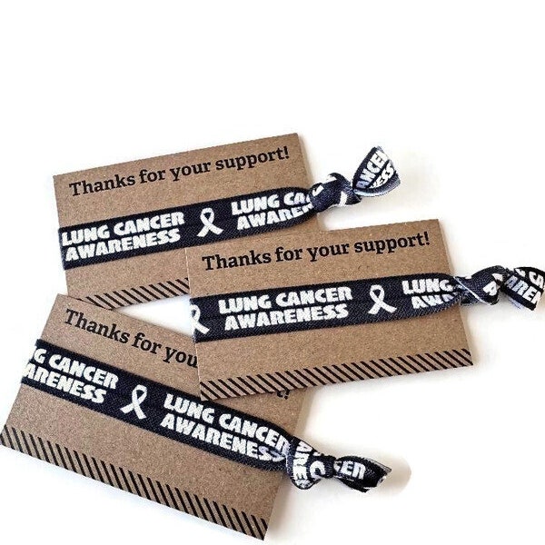 Lung Cancer Awareness Raise Support Arm Band, Bracelet, Hair Ties- Great for gifts or fundraising TIE and CARD included pick card
