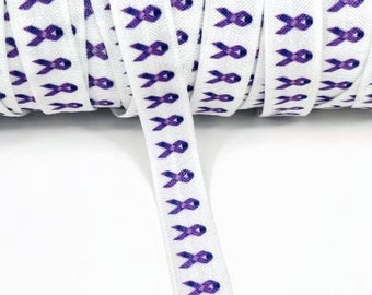 3+ Yards Cancer Awareness - Purple- Fold Over Elastic - Stretchy- great for crafts or making hair ties! 5/8" Crohns Alzheimer Testicular