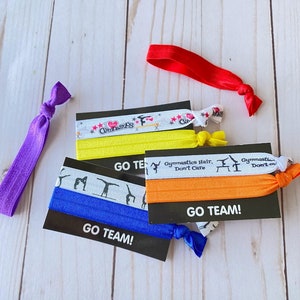 GYMNASTICS tie on Go Team card Gift Set,Bracelets or Hair ties, hairties Gymnastics themed with ACCENT, teammate, gift bag, coach gift