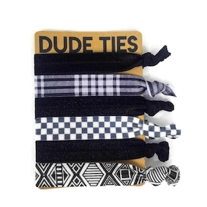 Hair Ties for Men -Black Themed Wrist Band/ Hairties Gift Set- 5 ties, themed card. Dude Ties stocking stuffer, Easter basket, birthday gift