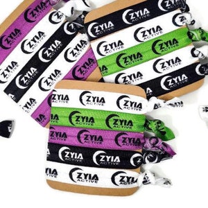 5, 10, 25, 50 ties ZYIA ACTIVE 4 colors available Black, White, Purple, Lime Green Hair ties, bracelets, elastic bands. Gift, favor image 8