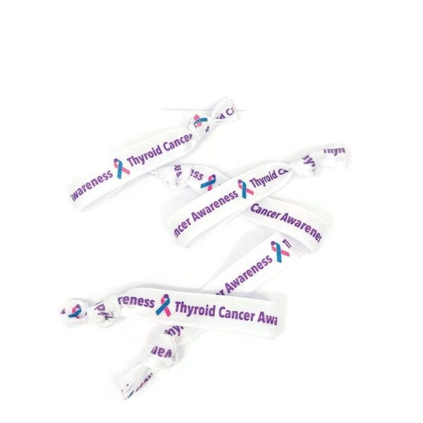 5 or 10 ties - Bracelets, Hair ties, hairties, elastic band-  Thyroid Cancer Awareness - great for support, gift, or fundraising