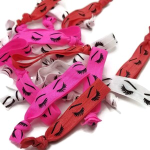 10 Valentines Mix Eyelash Hairties / hair ties / bracelet - Fold over elastic, FOE, ribbon, stretchy- lash, lashes, eyelashes, mascara