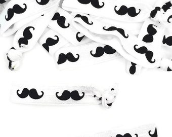 5 Mustache Hair Ties / Bracelets - Tan Background - Great for party favors, decoration, parties, decor!