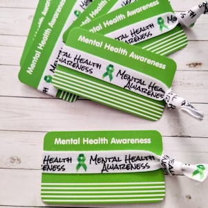 Mental Health Awareness-stropdas op Mental Health Awareness-kaart groen - elastische stropdas / armband - doorgeven aan vrienden, familie, klas, werk