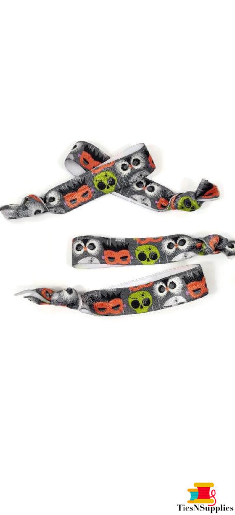 Mix of all styles ties Halloween Hairties /Bracelets Great for gift, wrapping ribbon, birthday party cinch free, crease free image 2