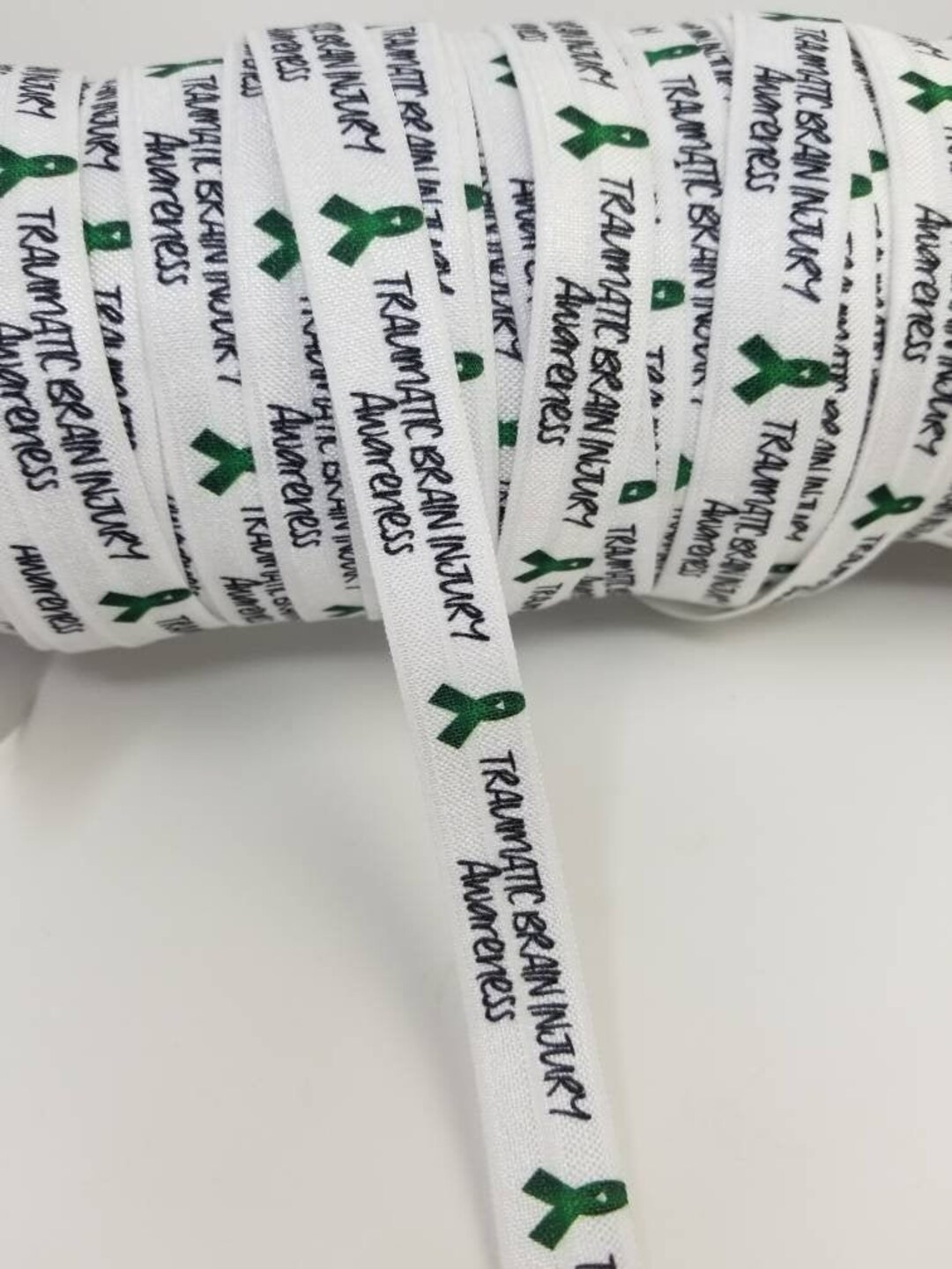 3+ Yards Traumatic Brain Injury Awareness- Green Ribbon- Fold Over ...
