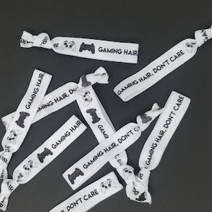 5 or 10 Ties - Gaming  Hairties /Bracelets - Gaming Hair, Don&#39;t Care- party favor, decor, gift, goodie bag. Gaming themed party- unique!