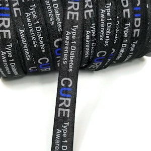 3+ Yards T1D Awareness - Fold Over Elastic - Stretchy- great for crafts or making hair ties! 5/8" Type 1 Diabetes  headbands, bracelets CURE