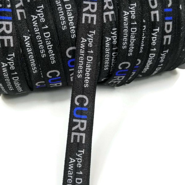 3+ Yards T1D Awareness - Fold Over Elastic - Stretchy- great for crafts or making hair ties! 5/8" Type 1 Diabetes  headbands, bracelets CURE