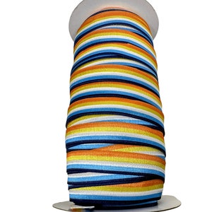 Orange, Yellow, White, Light Blue, Dark Blue Stripe-  Elastic By The Yard  - Striped foe, fold over elastic, stretchy ribbon, Aroace, PRIDE