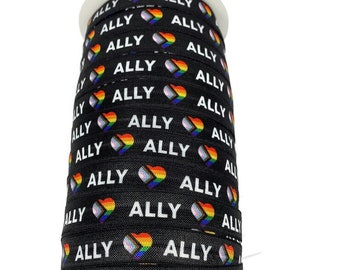 3+ yards LGBTQ+ Ally Progress Pride Flag -Stretchy- 5/8"  ribbon FOE elastic- hair ties, head bands inclusive, progression, triangle, arrow,