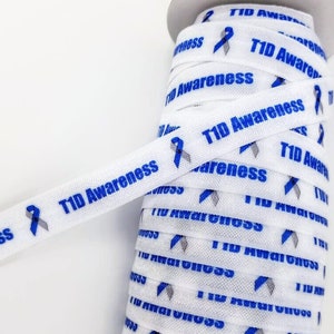 3+ Yards T1D Awareness - Fold Over Elastic - Stretchy- great for crafts or making hair ties! 5/8&quot; Type 1 Diabetes - headbands, bracelets