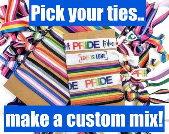 Pride themed bracelets /hair ties - pick your print, make a mix! Great for parades, favors, cards/ gifts. Lgbt, rainbow, love is love, tribe