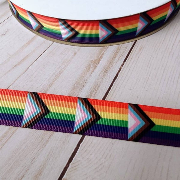 By the Yard 25MM PROGRESS FLAG Rainbow Striped Grosgrain Ribbon great for crafts or making hair bows! Party Decor 1 inch NOT stretchy