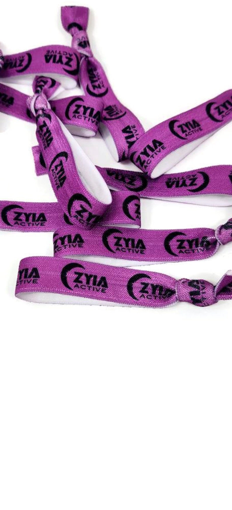 5, 10, 25, 50 ties ZYIA ACTIVE 4 colors available Black, White, Purple, Lime Green Hair ties, bracelets, elastic bands. Gift, favor image 6