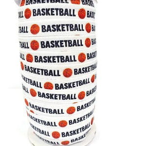 3, 5, or 10 yards- Basketball  Fold Over Elastic - Stretchy- great for crafts or making hair ties! 5/8&quot; Great team, coach gift