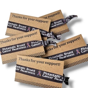 Ondersteuningsband, armband, haarelastiekjes, gemetastaseerde borstkanker verhogen – Ideaal voor cadeaus of fondsenwerving Inclusief stropdas en kaart