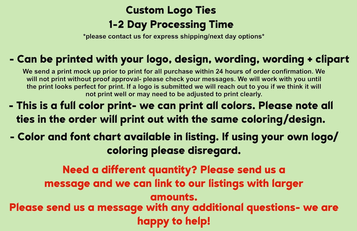 50 Logo Ties- Printed With Your Image and Wording- 1-3 Day Processing ...