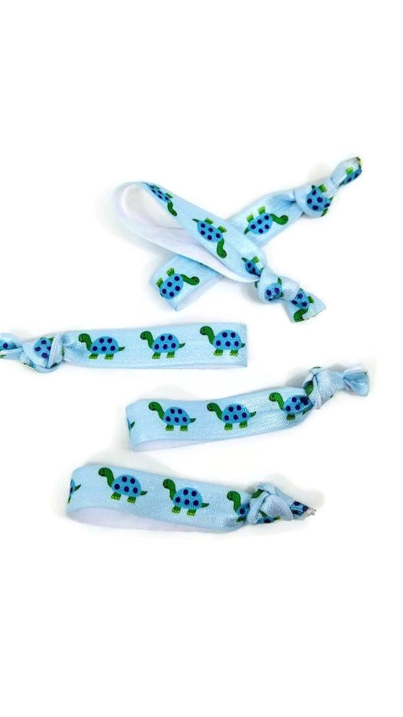 wrapping ribbon 5 or 10 Ties Hairties Bracelets Arm Bands -Great for gift birthday party- cinch free crease free- turtle blue green