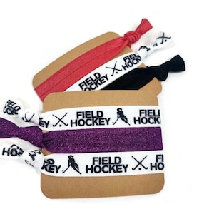 Field Hockey gift set- card with 3 ties - Hairties /Bracelets/ Wrist Bands Great for team gift, coach, assistant, teammate - pick the colors
