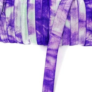 3, 5, or 10 Yards- Tie Dye - Purple with light teal/aqua- Fold Over Elastic - Stretchy- great for crafts or making hair ties! 5/8&quot;