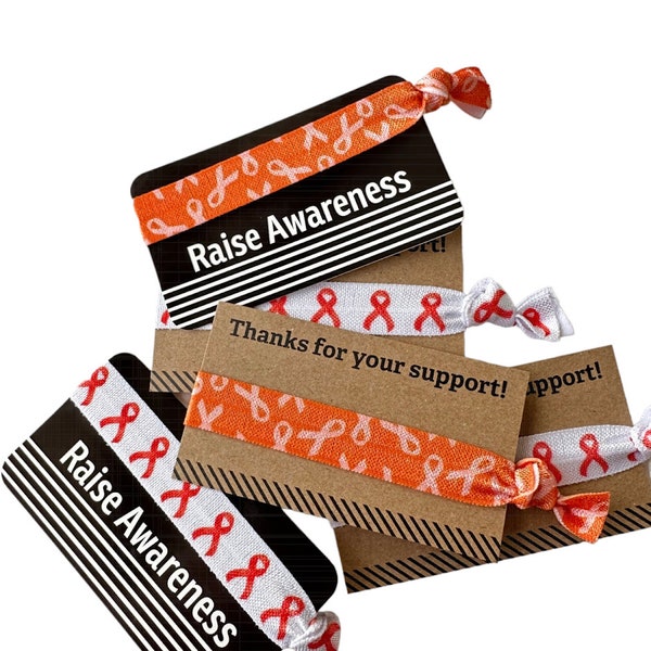 Orange Cancer Awareness Raise Support Arm Band, Bracelet, Hair Ties Great for gifts or fundraising TIE and CARD included, orange ribbon