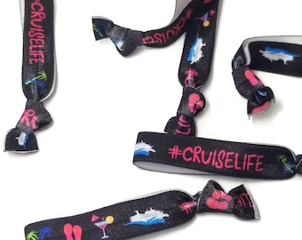 10 Cruise Ship Hairties /Bracelets - Great for beach trip, vacation, Birthday favors, etc. Cinch/Crease Free ties