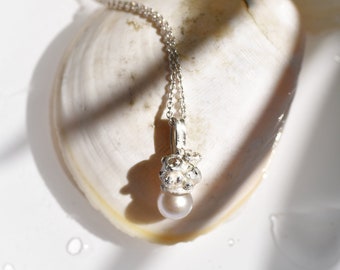 Ocean Treasure - silver pearl pendant with topaz