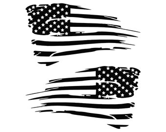 Distressed Tattered Weathered American Flag Vinyl Decal Set, Multiple Sizes and Colors